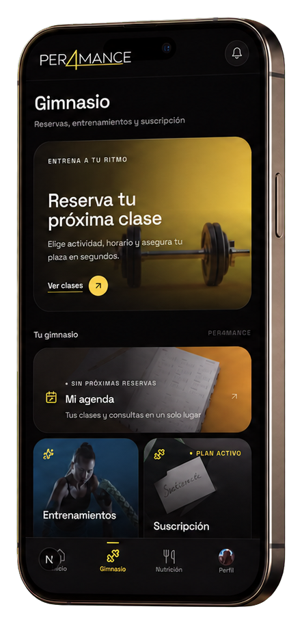 Área de gimnasio de la aplicación Per4mance